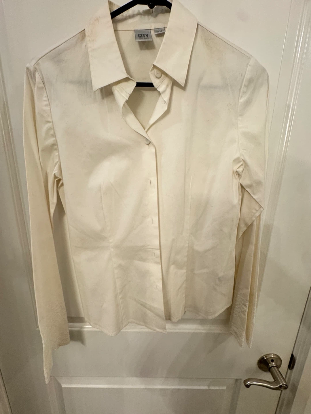 City DKNY Ivory Button-Down Shirt with Embroidered Cuffs - photo 3