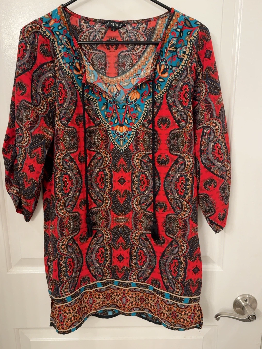 NLW Paisley Boho Tunic Dress Size S – Red & Turquoise - photo 2