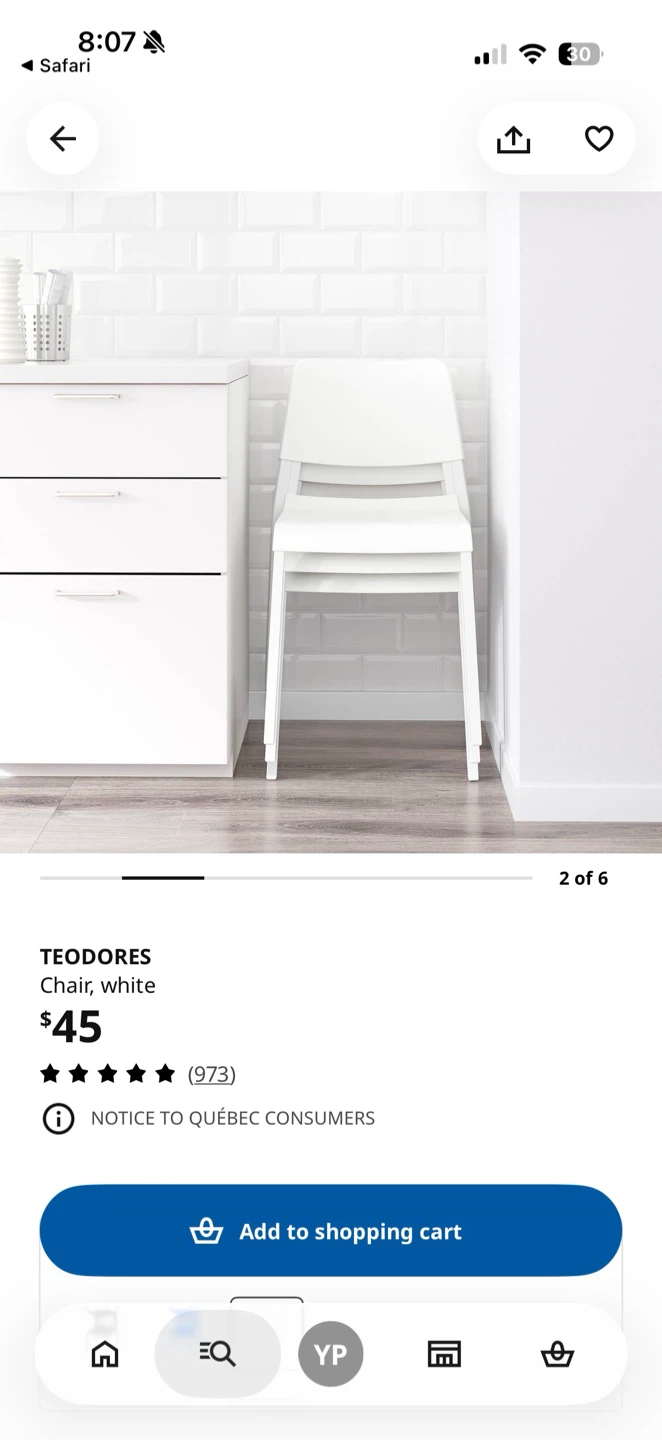 Set of 2. IKEA TEODORES Chairs - White