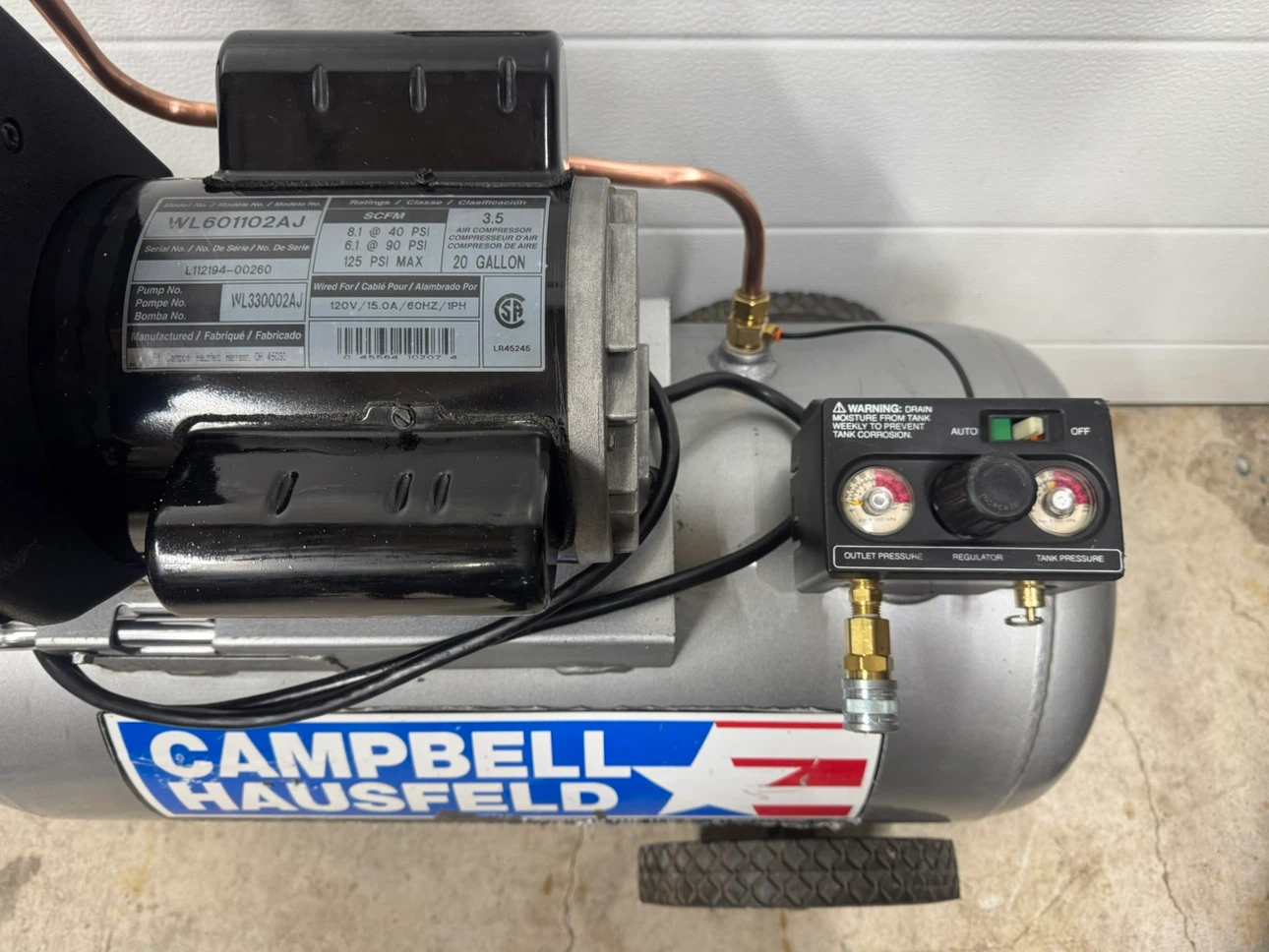 Campbell Hausfeld 20Gal Air Compressor - photo 3