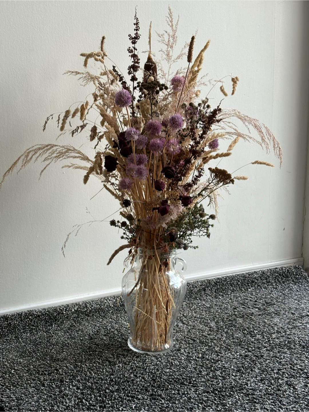 Dried Flower Arrangement in Glass Vase