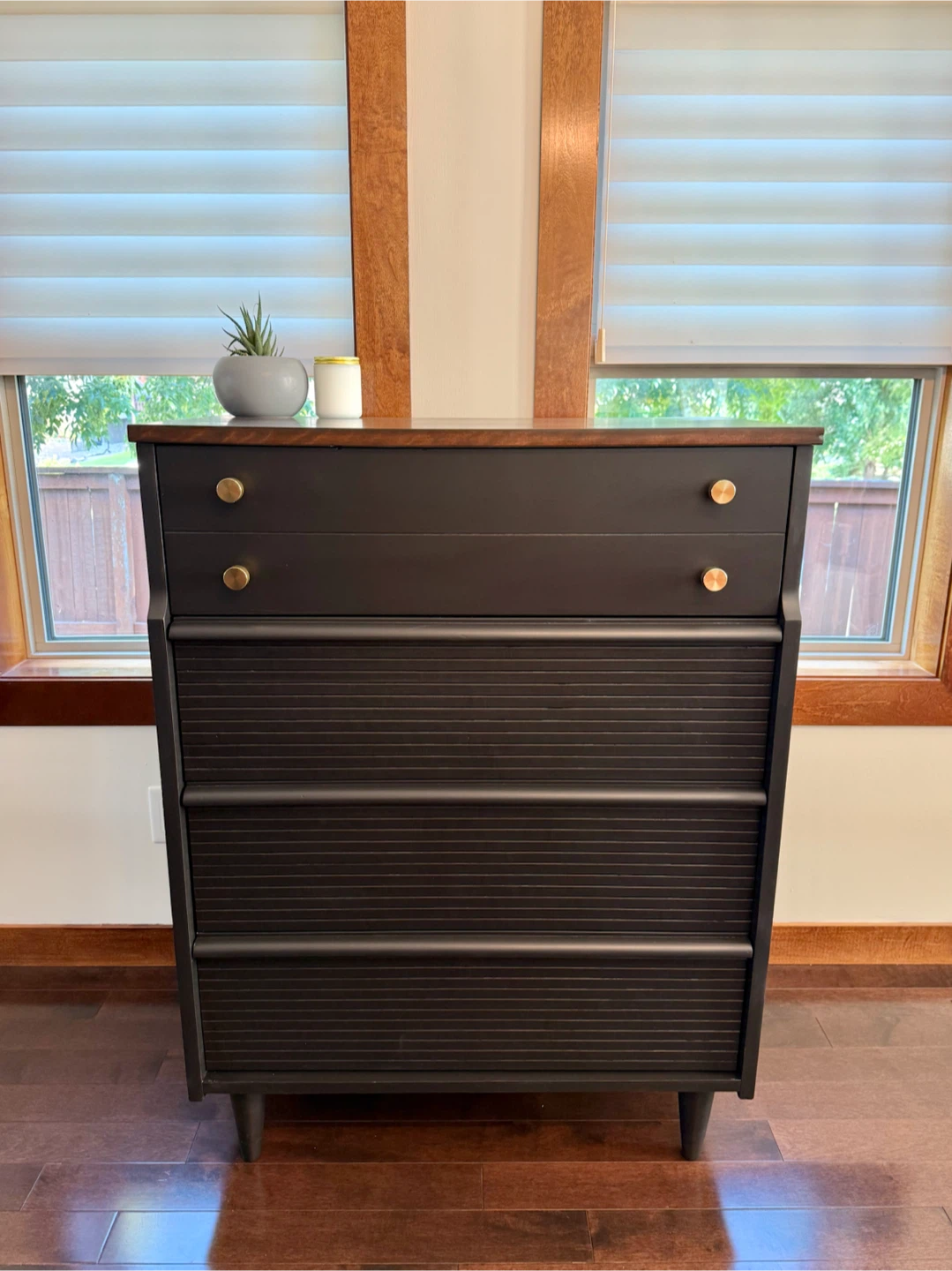 Refinished Black Fluted Tallboy Dresser