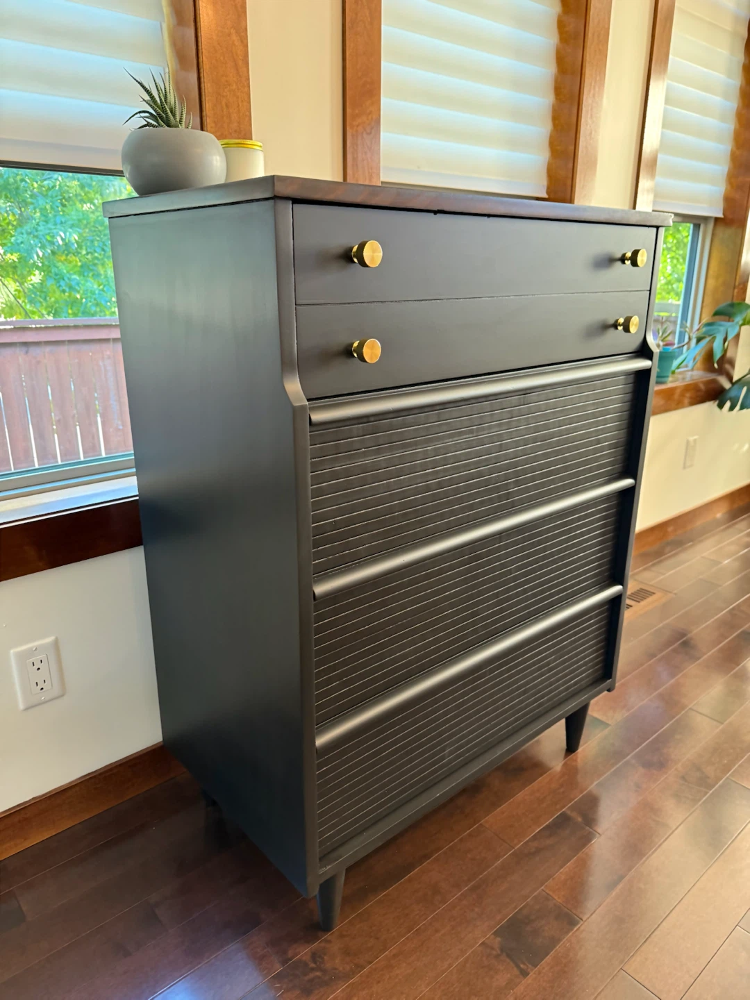 Refinished Black Fluted Tallboy Dresser - photo 2