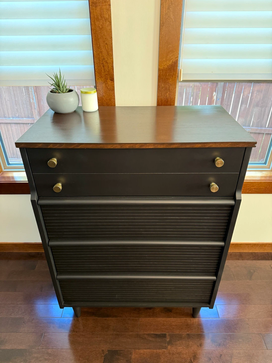 Refinished Black Fluted Tallboy Dresser - photo 3