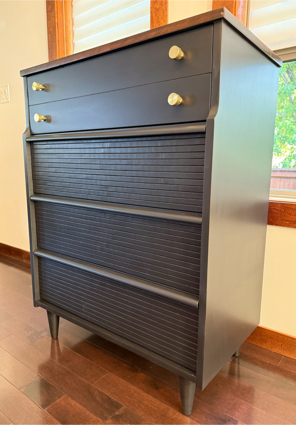 Refinished Black Fluted Tallboy Dresser - photo 5