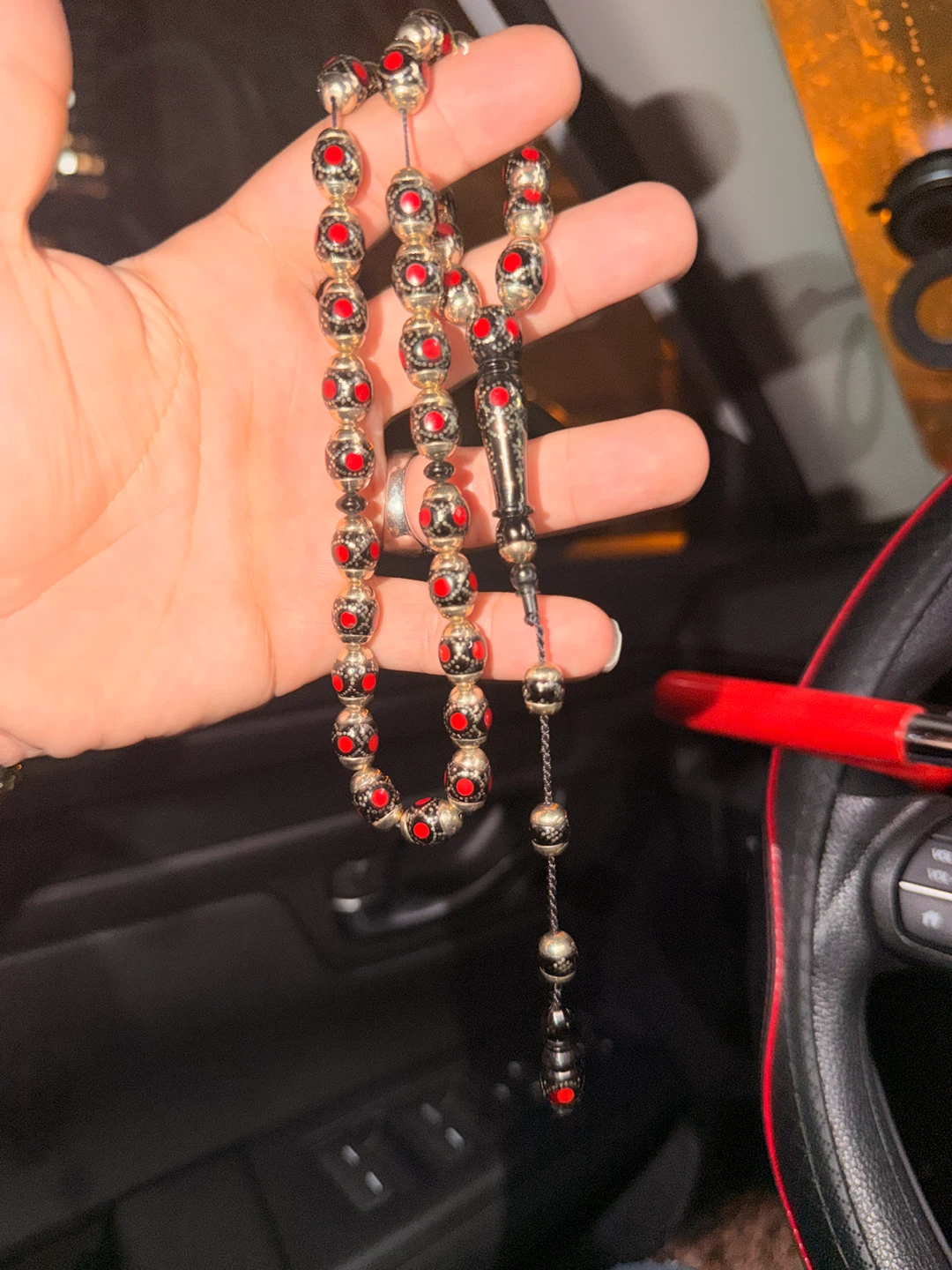 Prayer Beads kuk - Silver 925 Tone with Red Accents