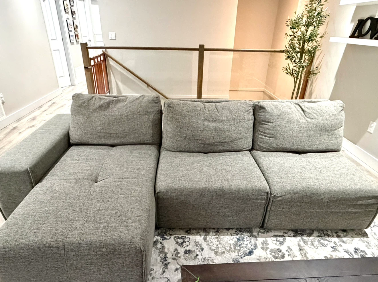 🛋️ 7-Piece Modular Sectional Sofa -Soft Grey Linen- Look Fabric - photo 3