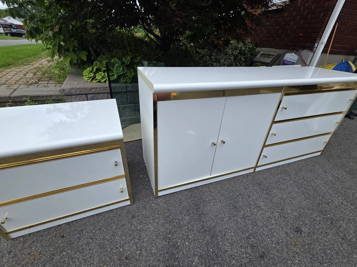 White and Gold Dresser and Nightstand Set