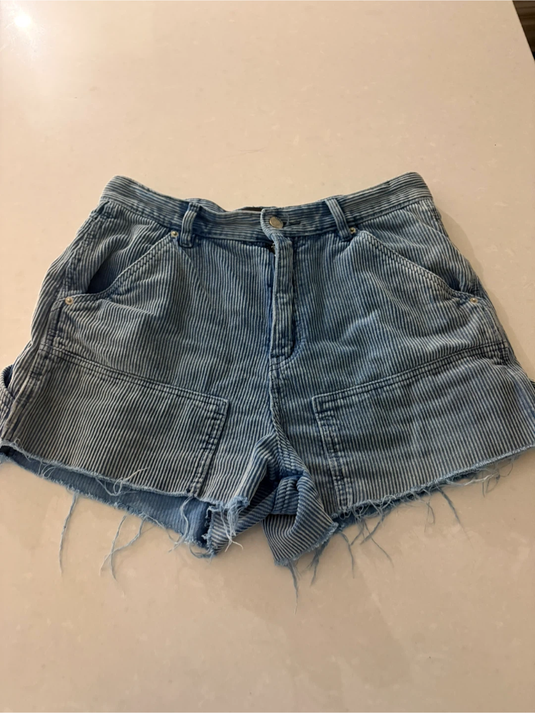 BDG High-Rise Corduroy Carpenter Shorts, Blue, Size 28