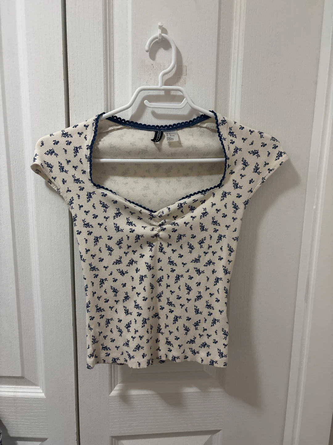 H&M Floral Ribbed Square Neck Top
