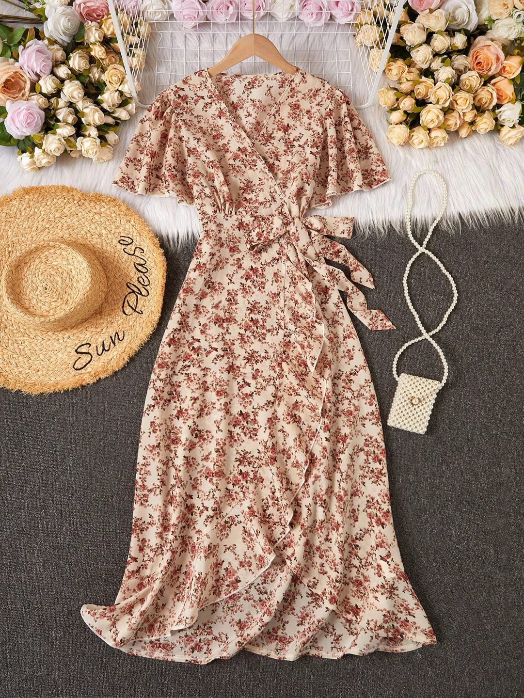 Floral Wrap Dress, Shein