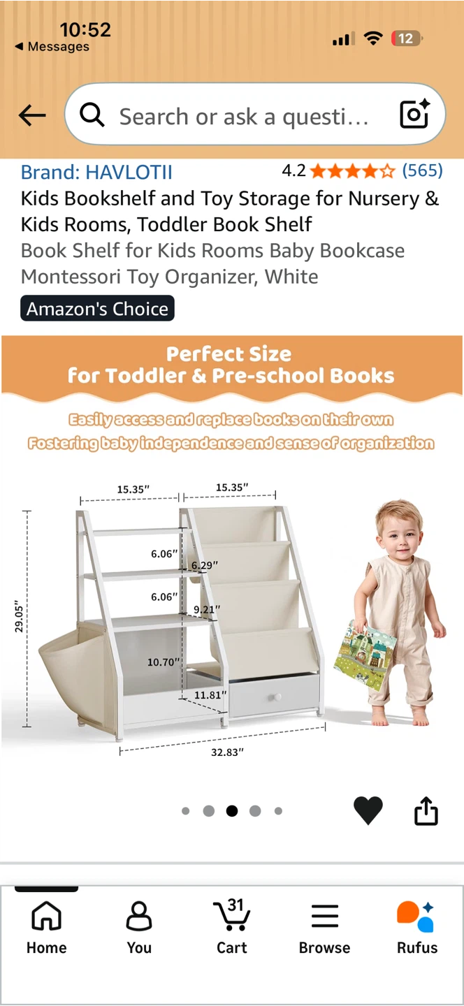 Kids Bookshelf and Toy Storage White - photo 2