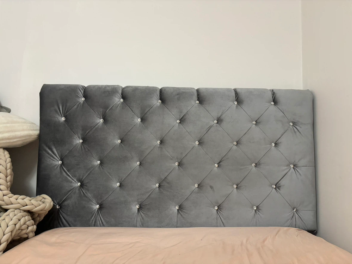 Grey Velvet Upholstered double Bed Frame - photo 2