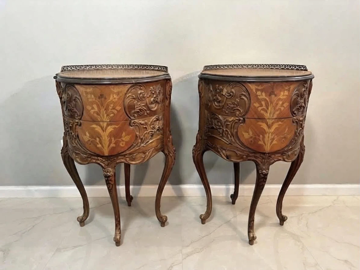 Pair of Vintage French Marquetry Side Tables
