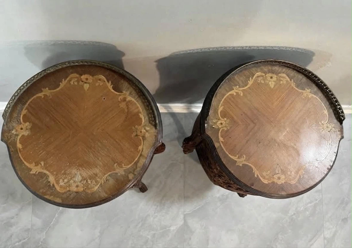 Pair of Vintage French Marquetry Side Tables - photo 2