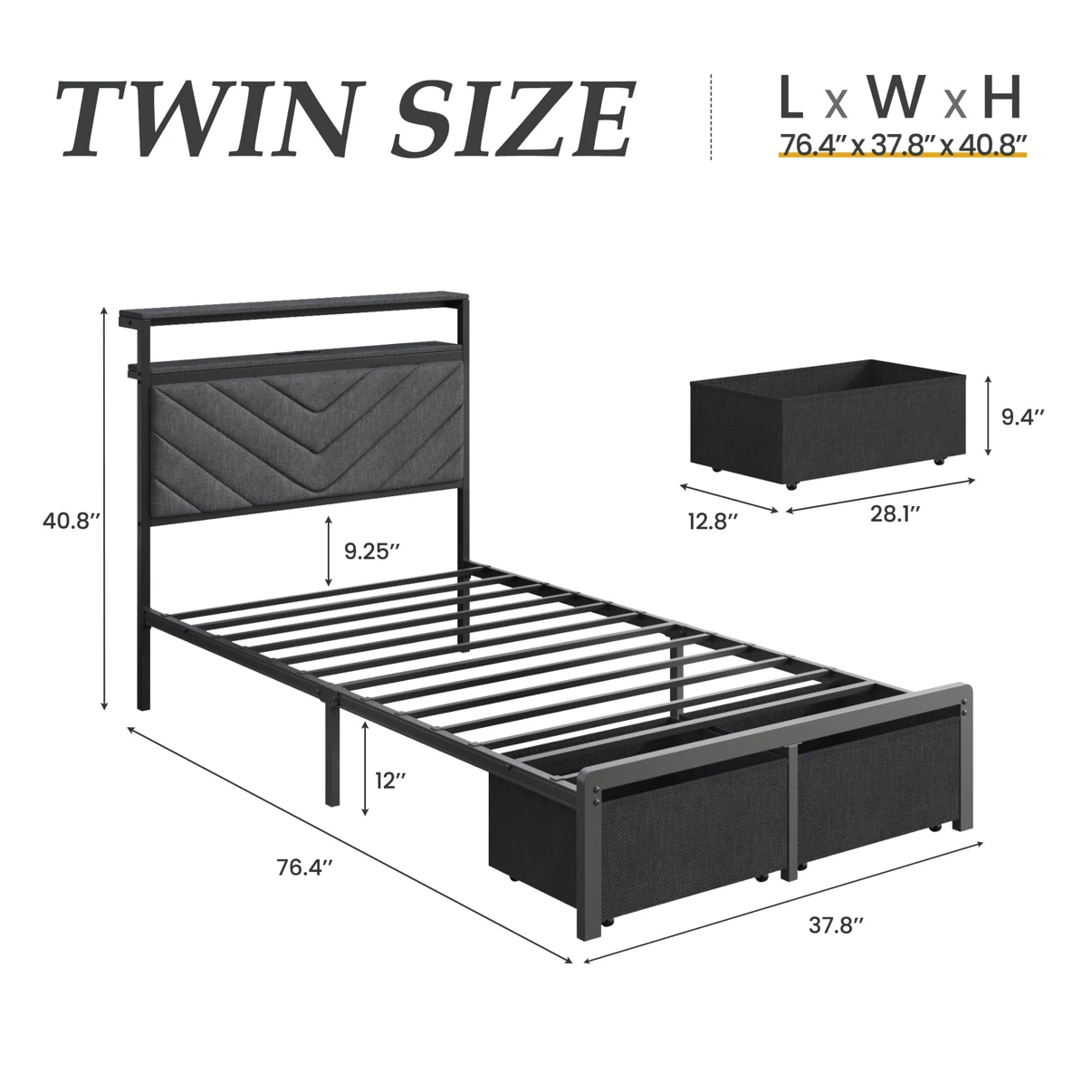 Fluest Twin Bed Frame with Storage Drawers - photo 2