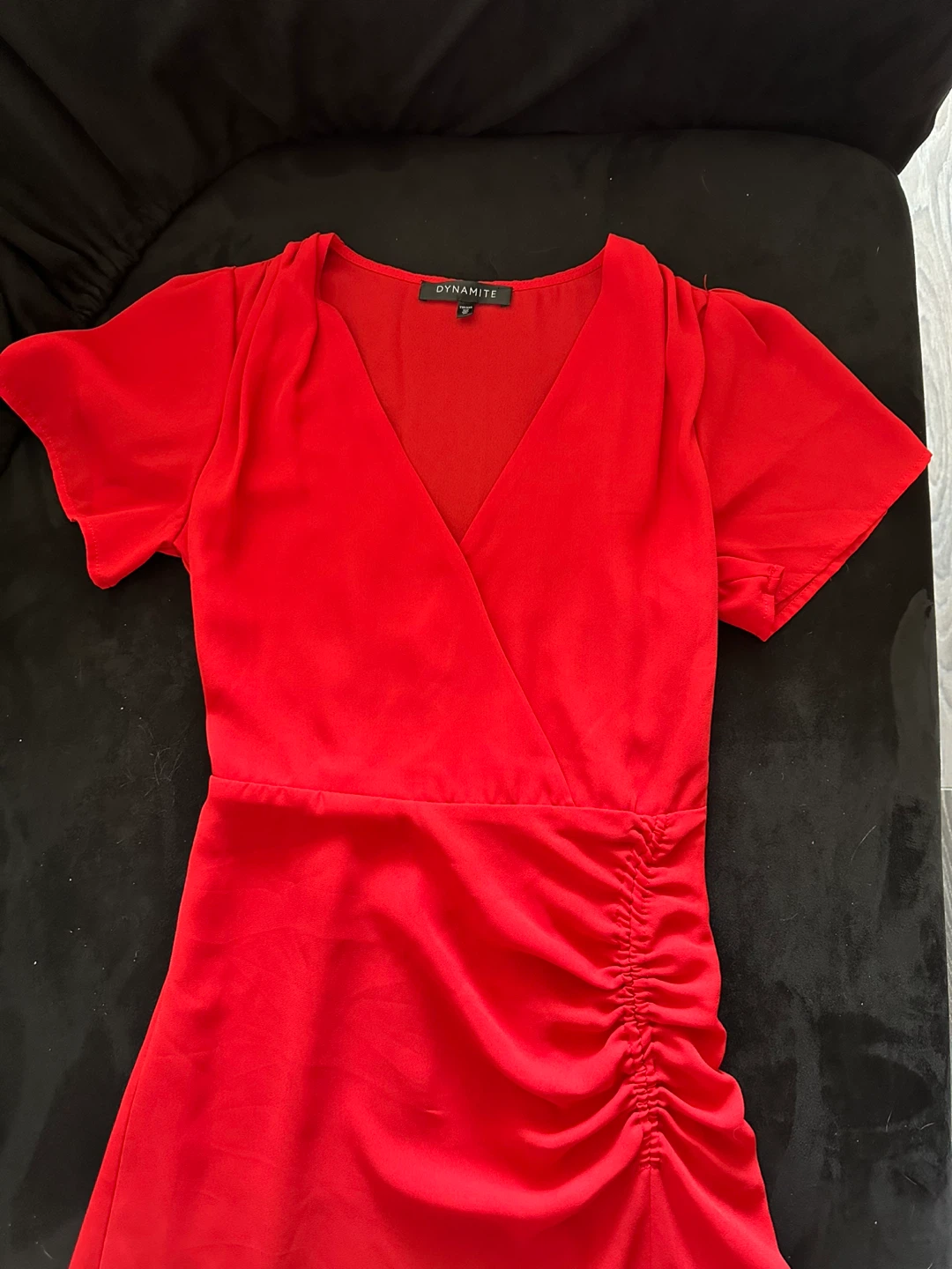 Dynamite Red V-Neck Ruched Dress xxs - photo 2