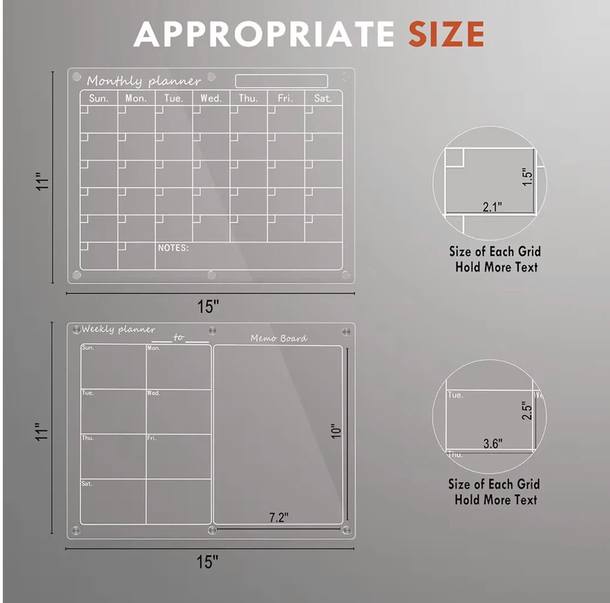2 Pack 11"x15" Magnetic Monthly & Weekly Calendars for Fridge - photo 2