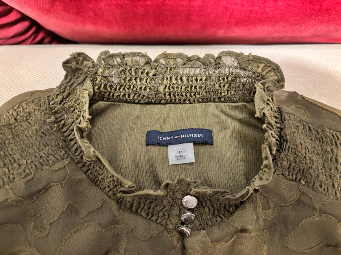 Tommy Hilfiger Olive Green Long Sleeve Smocked-Yoke Dress Size14 - photo 3