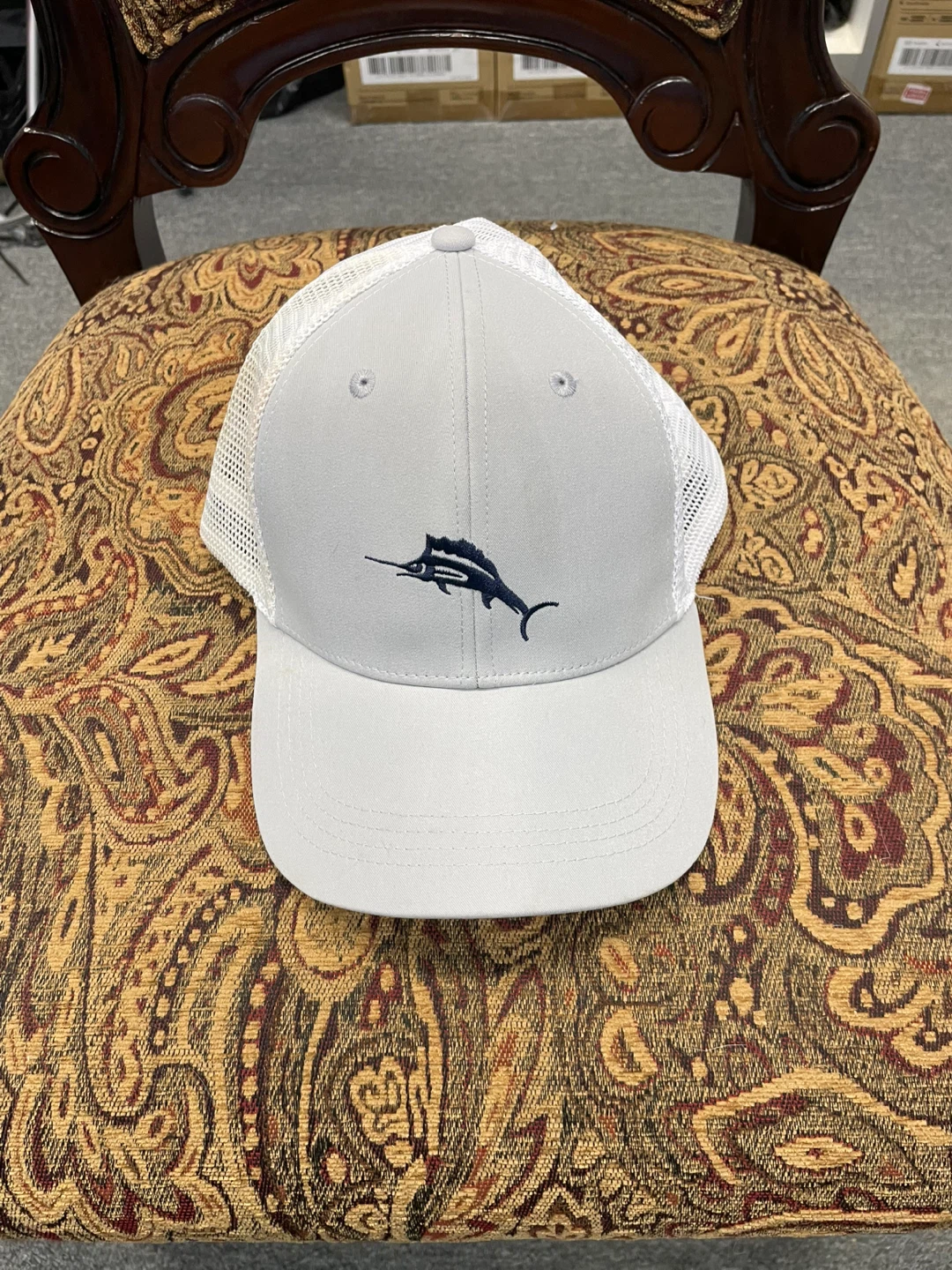 Light Gray Mesh Back Trucker Hat with Fish Logo - photo 2