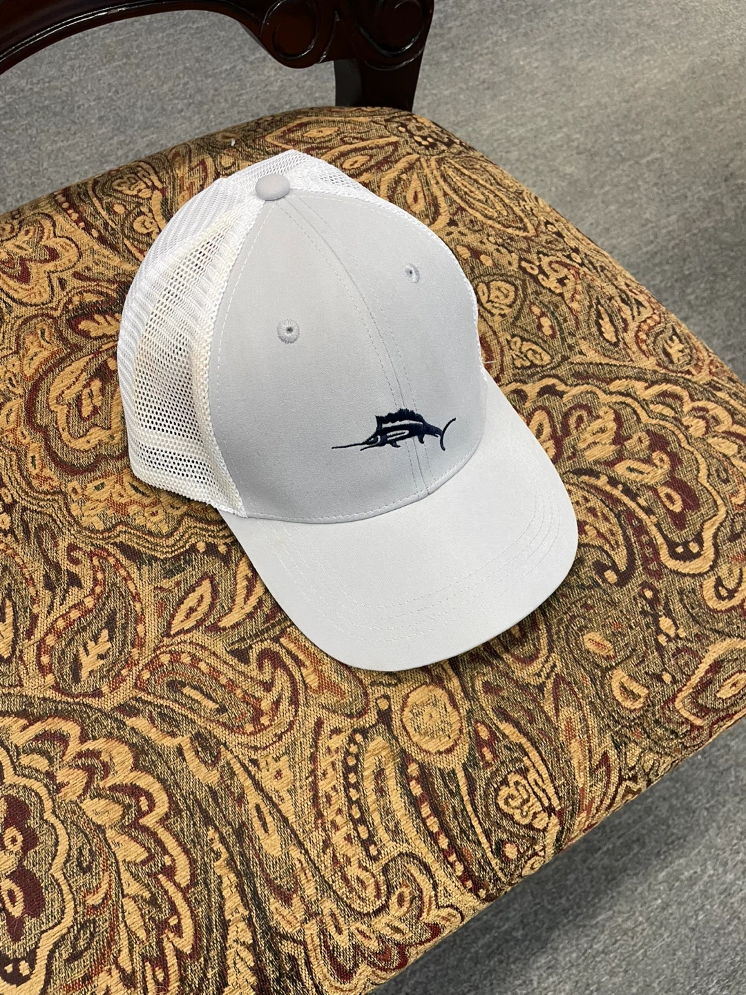 Light Gray Mesh Back Trucker Hat with Fish Logo - photo 5