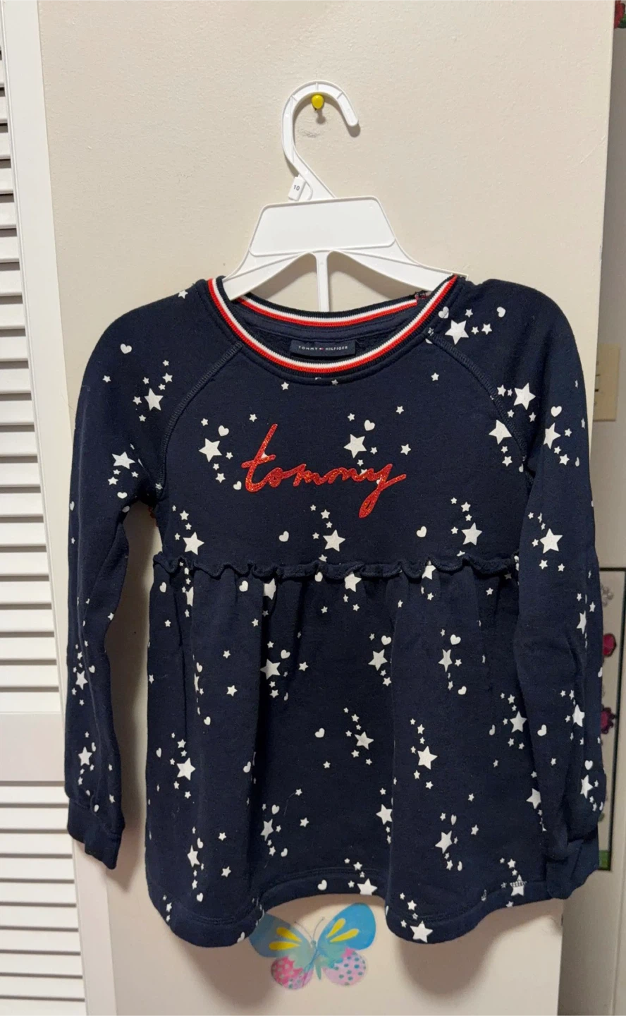 Tommy Hilfiger  Girls Navy Star Print Long Sleeve Dress Size 8