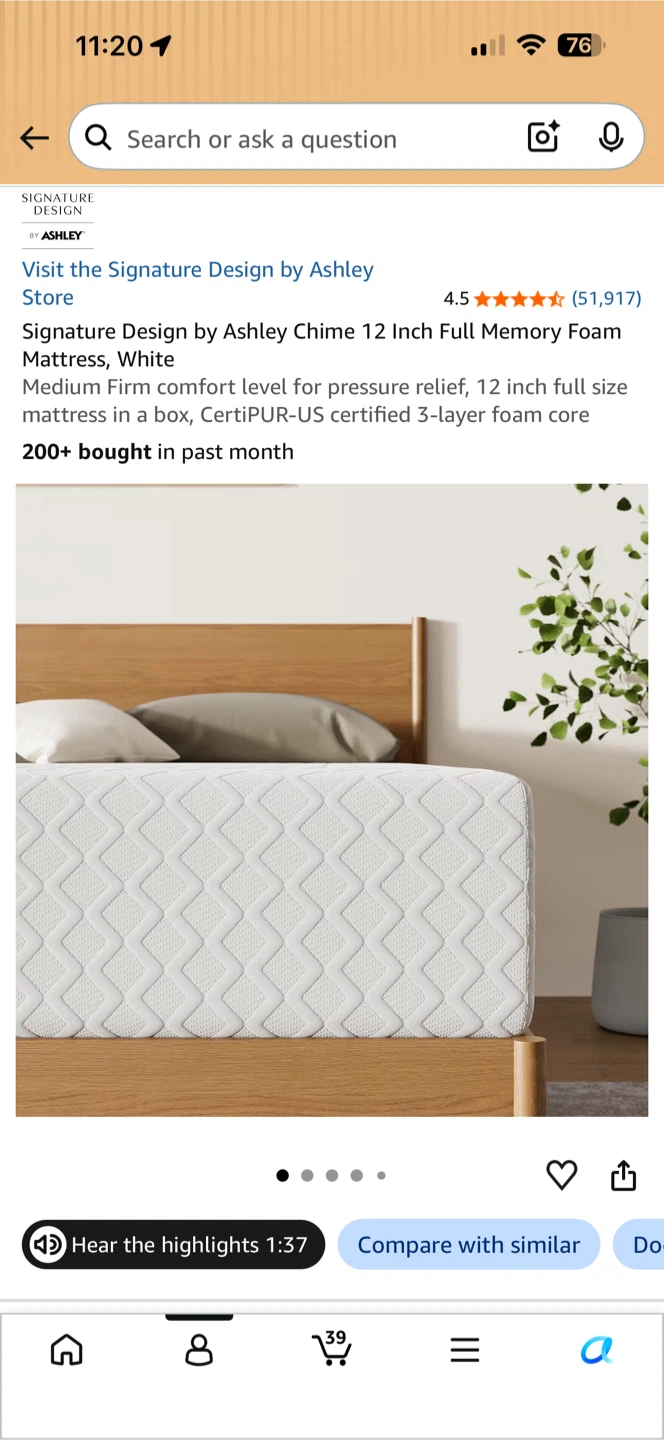 Like new full size memory foam mattress