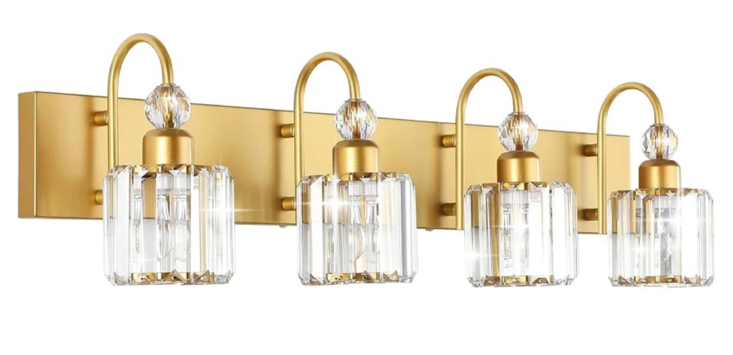 NEW!! Ralbay Gold Vanity Lights 4-Lights Gold Crystal