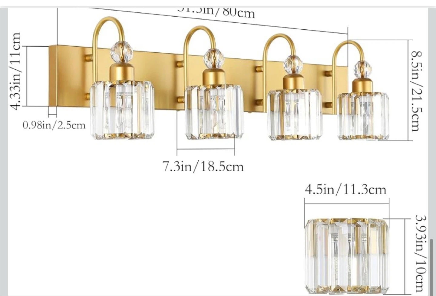 NEW!! Ralbay Gold Vanity Lights 4-Lights Gold Crystal - photo 4