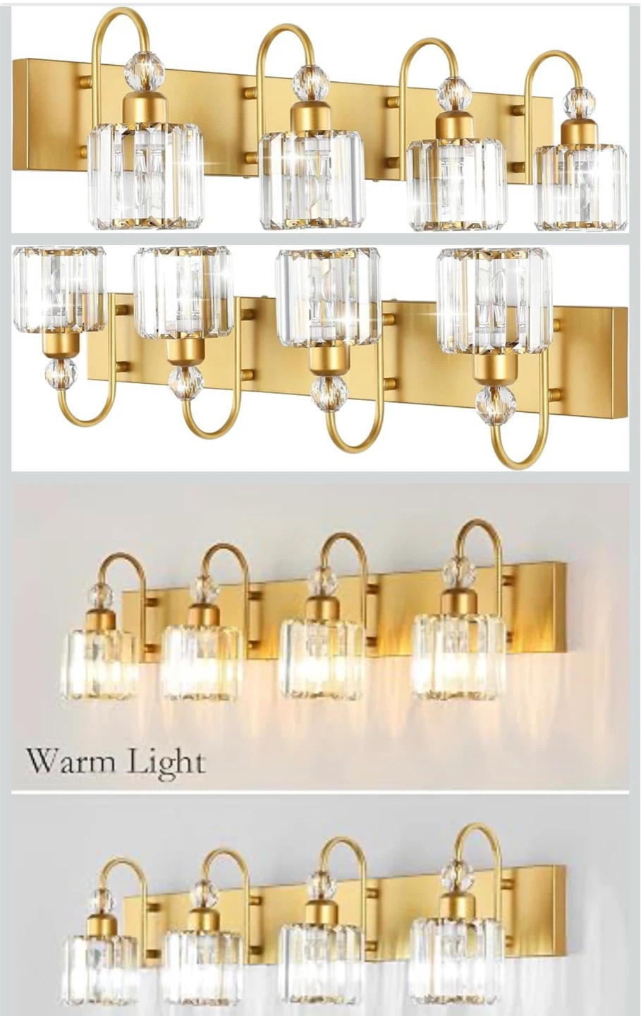 NEW!! Ralbay Gold Vanity Lights 4-Lights Gold Crystal - photo 5