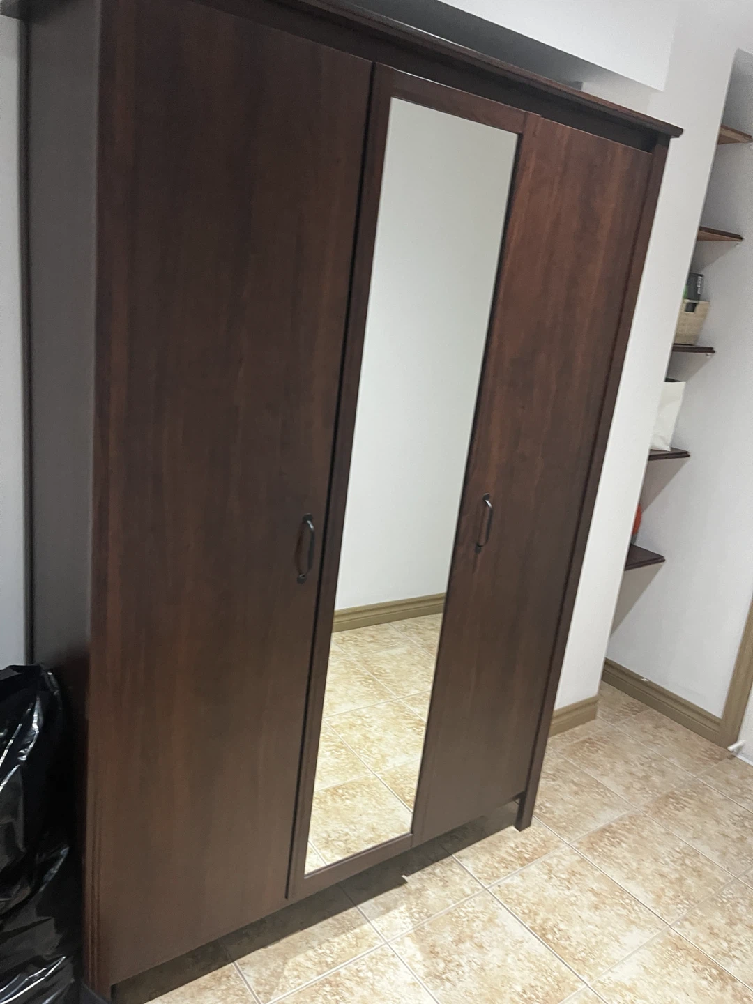 Dark Brown Wardrobe with Mirror