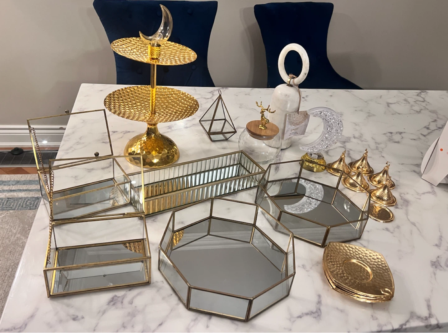 Decorative Gold and Glass Tray Set