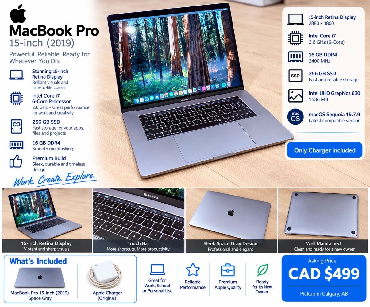 Apple MacBook Pro 15” 2019 – i7, 16GB , 256GB SSD – Space Gray - photo 2