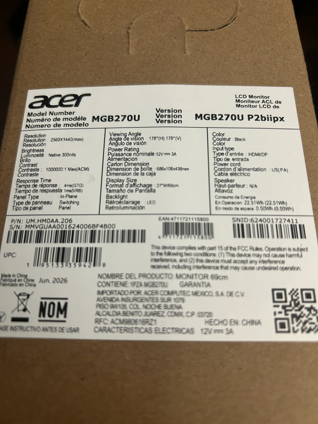Acer 27-inch Monitor, 2k, 144hz - photo 2