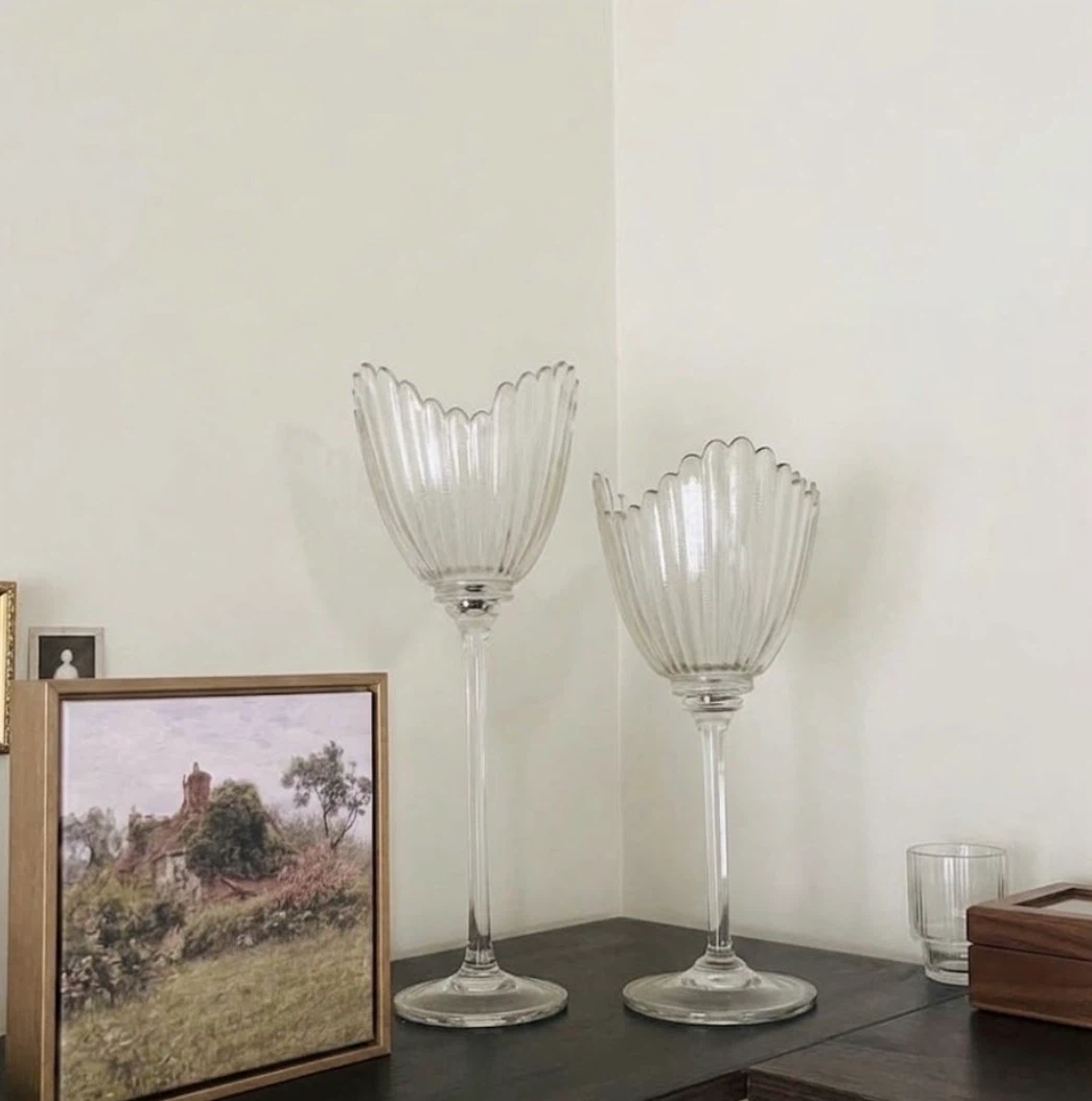 Vintage Tall 16" Ribbed Glass Hurricane Candle Holder Pair - photo 3