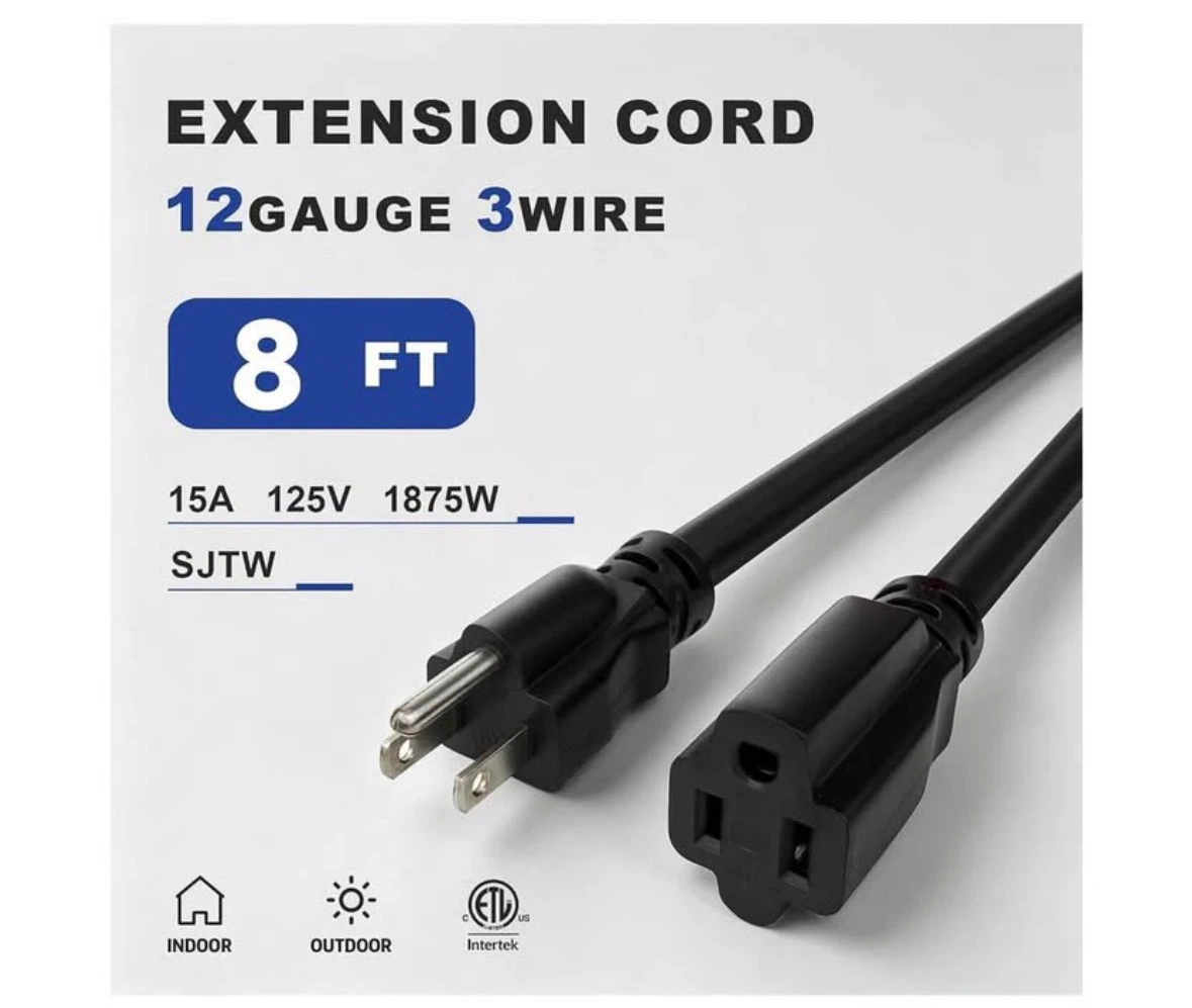 8 Ft, 12/3 SJTW Heavy Duty Extension Cord Waterproof/ 3 Prone 9 - photo 2