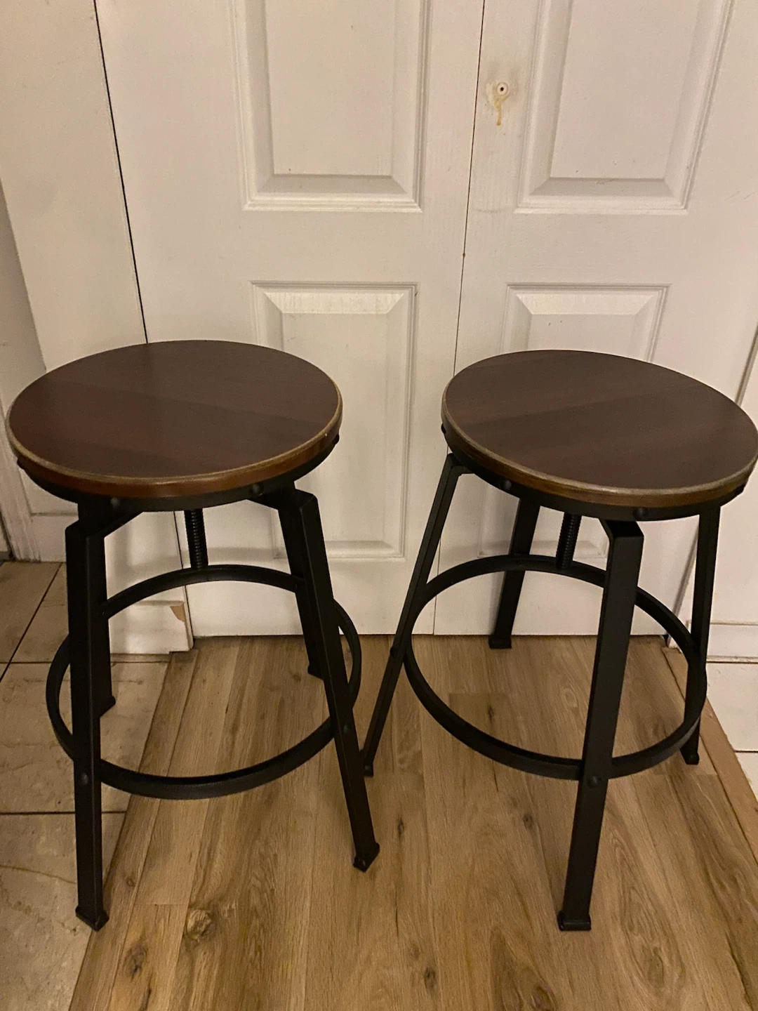 Set of Two Adjustable Industrial Bar Stools
