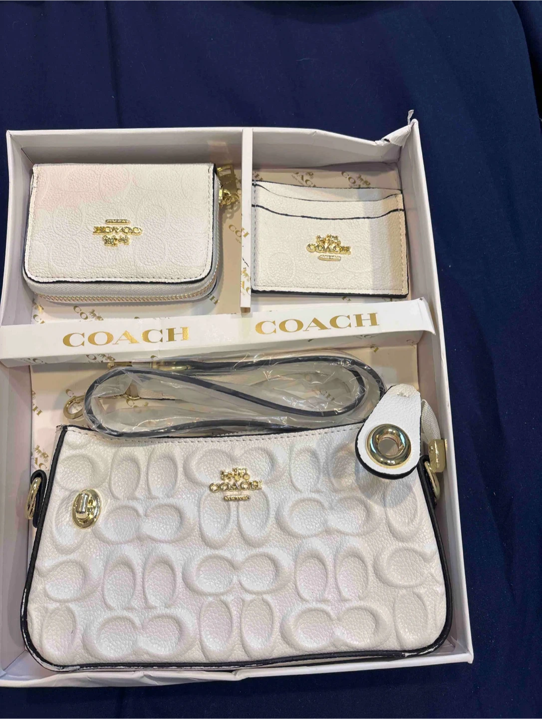 Coach White Embossed Handbag Set