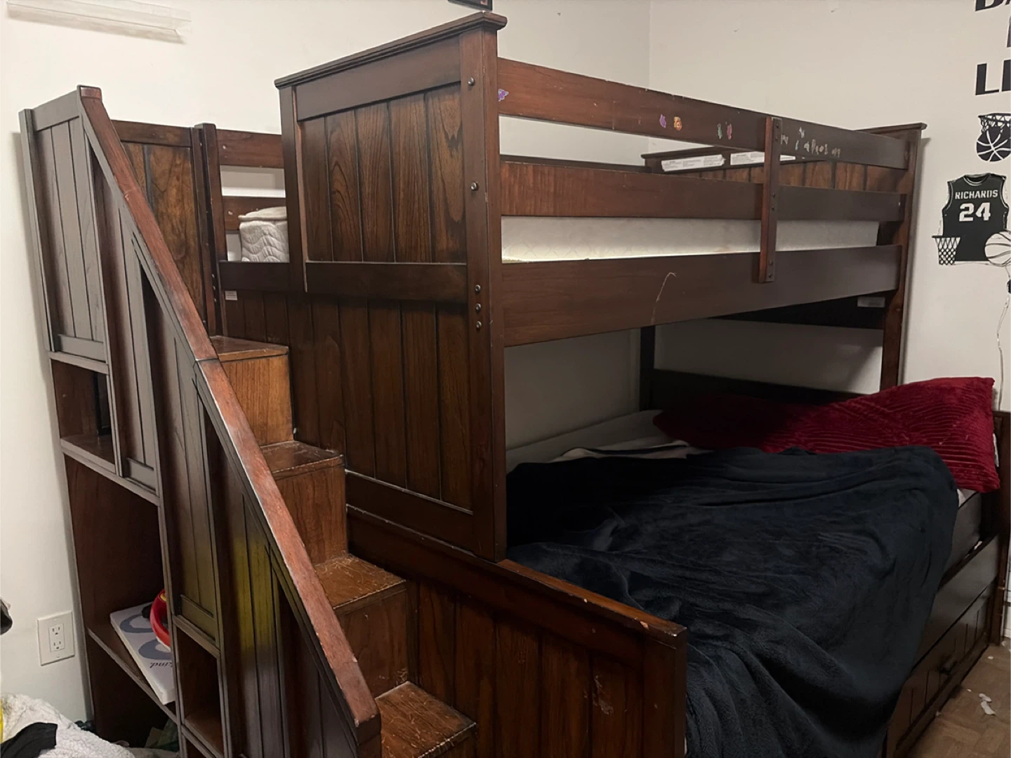 Wooden Bunk Bed with Stairs and Storage