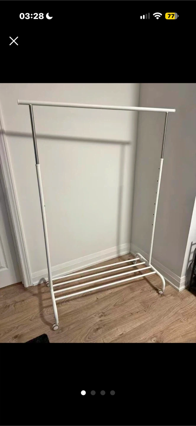 Ikea Rigga White Metal Rolling Clothing Rack