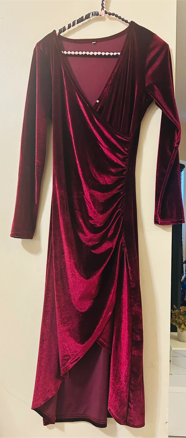 Burgundy Velvet Wrap Dress - photo 3