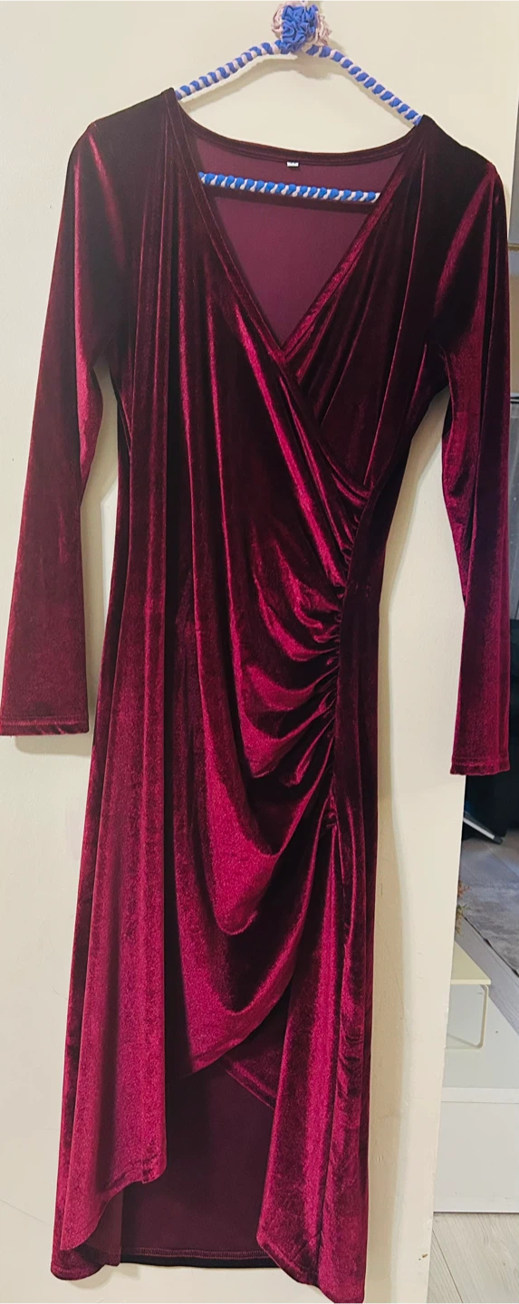 Burgundy Velvet Wrap Dress - photo 4