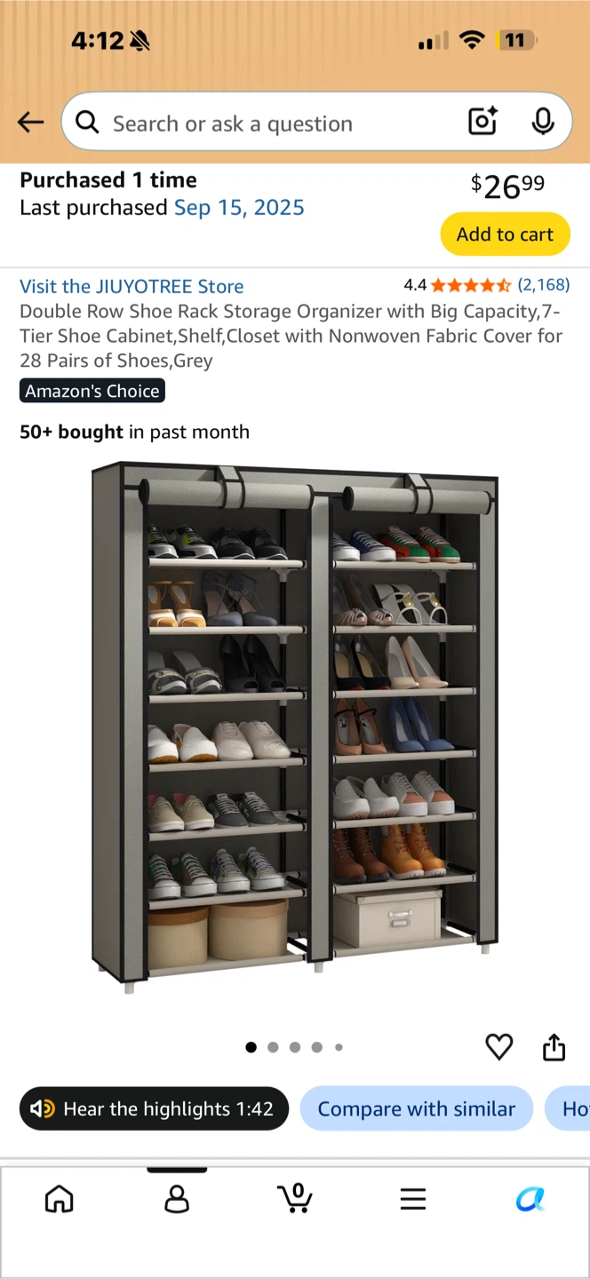 JIUYOTREE Double Row 7-Tier Shoe Rack