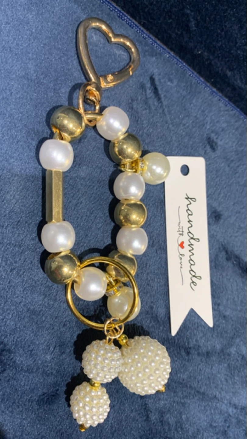 Handmade Pearl and Gold Bead Keychain