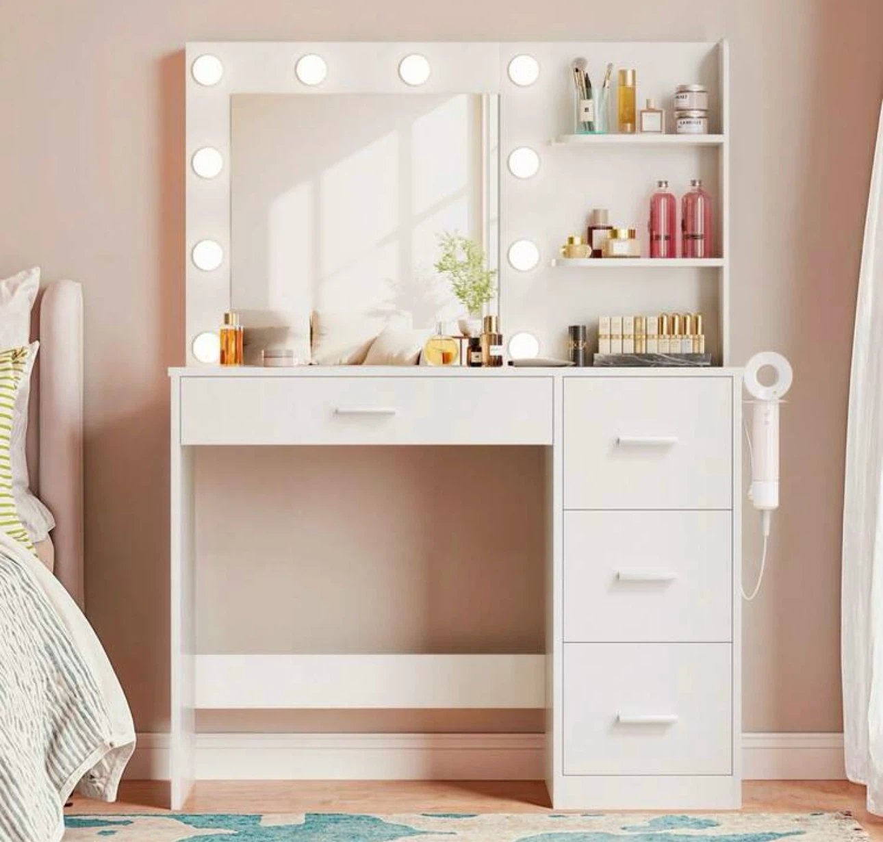 GREY Vanity Desk with LED Lights and CHAIR INCLUDED