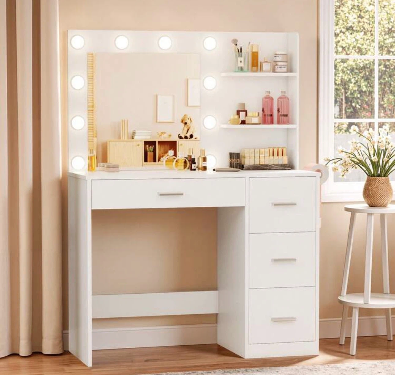 GREY Vanity Desk with LED Lights and CHAIR INCLUDED - photo 2