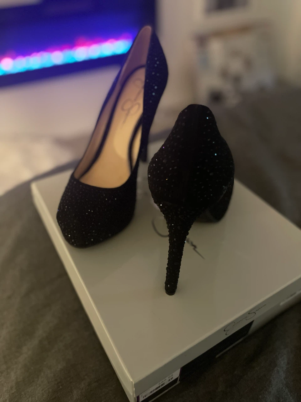 Jessica Simpson Black Glitter Heels - Size 9B - photo 3