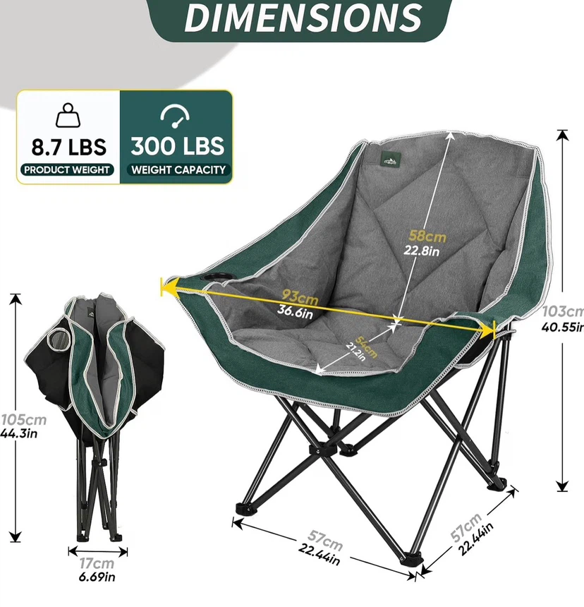 Northroad 2 Pack Oversized Camping Chairs Grey & Green - photo 2