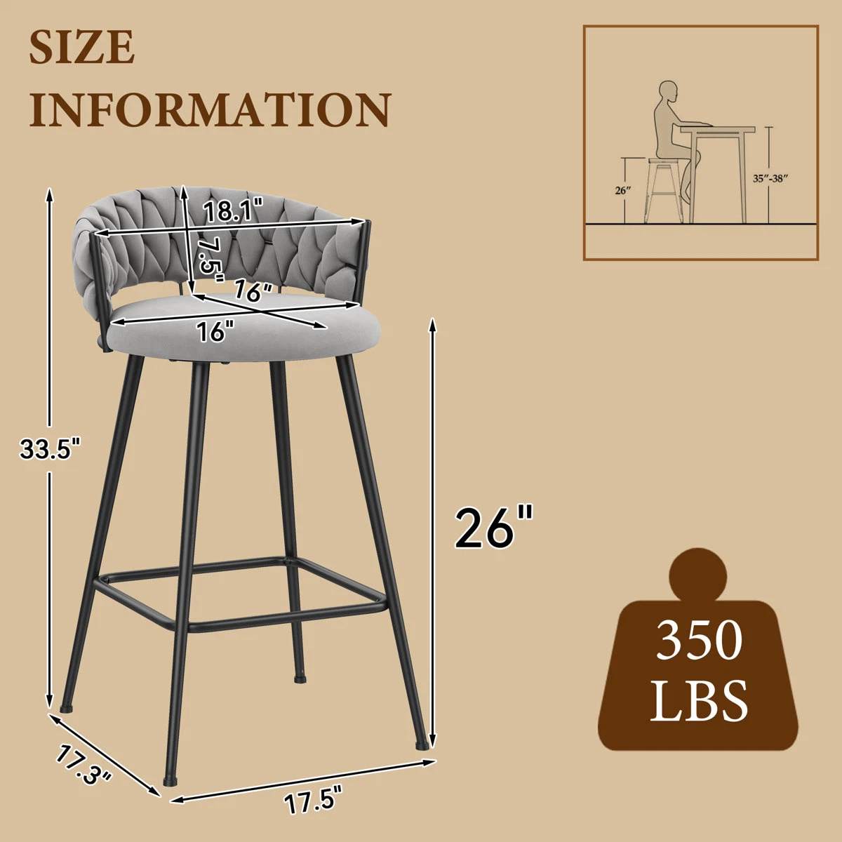 Set of 2 Grey Velvet Bar Stools - photo 2