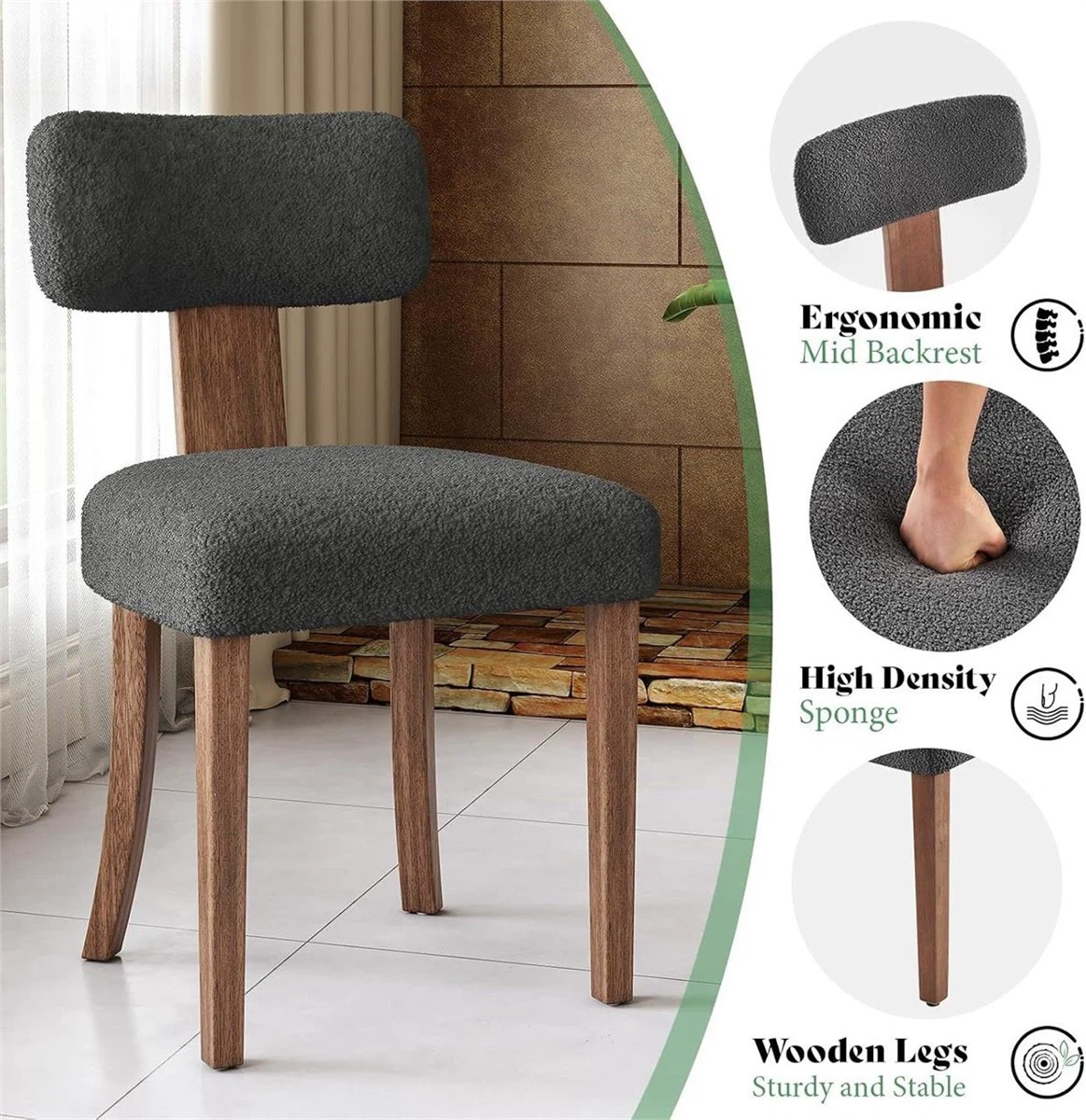 Set of 2 Dark Grey Dining Chairs - photo 3